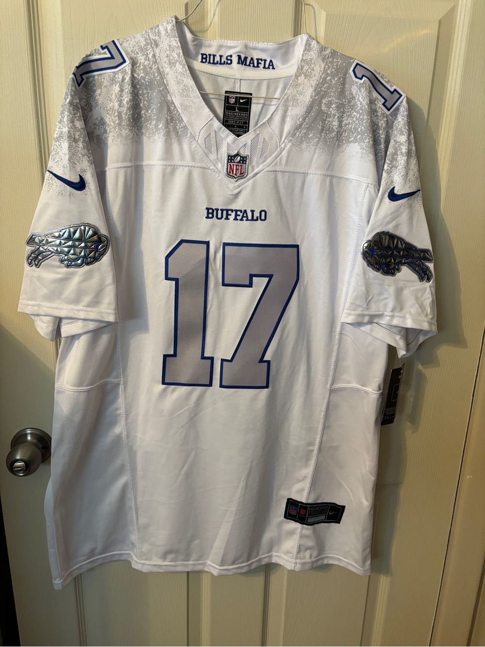 NFL Nike Dri-Fit Buffalo Bills White and Royal Blue #17 Josh Allen Jersey NWT